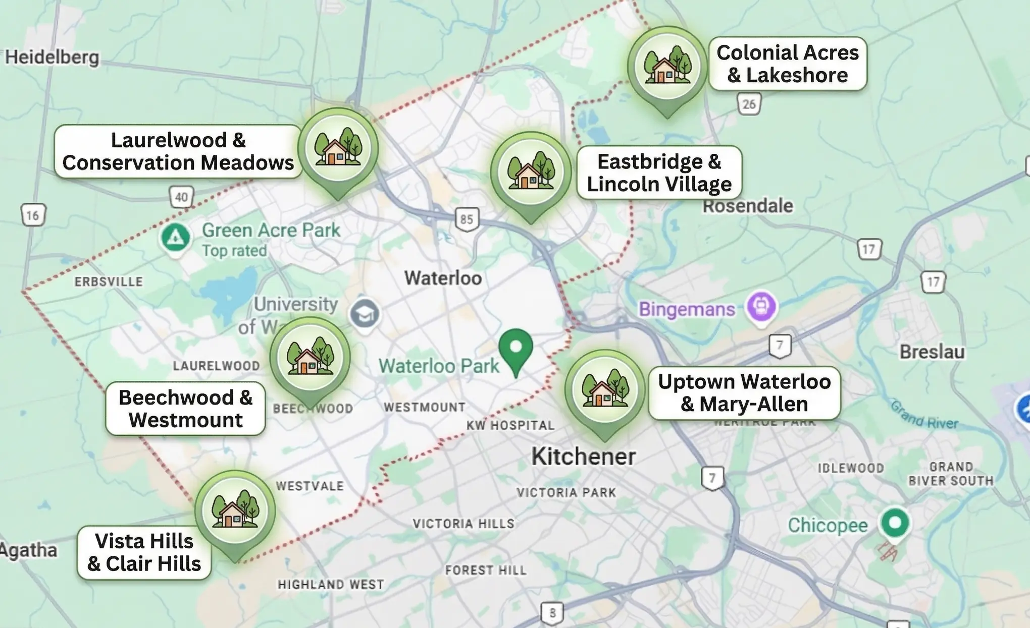 Areas we serve sod installation in Waterloo, on