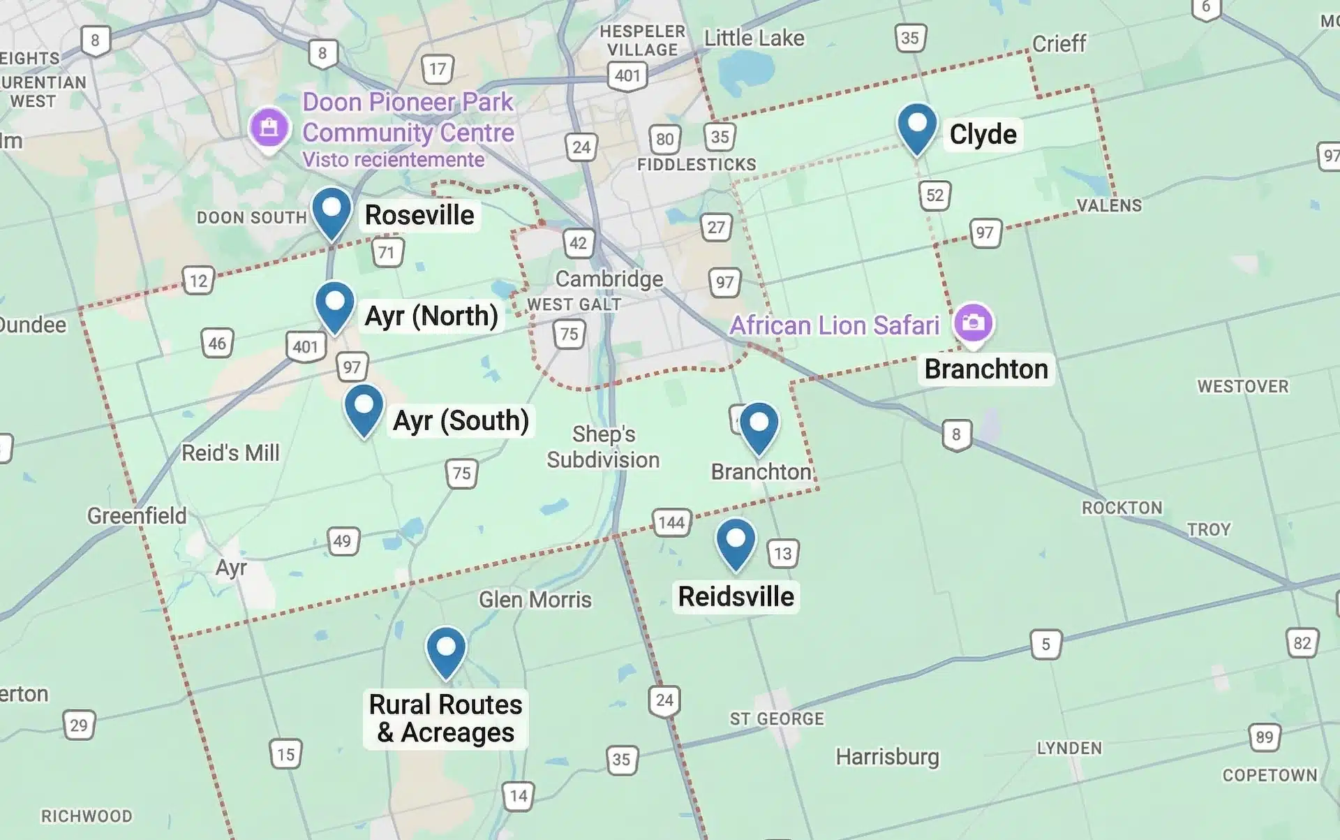 Areas we serve sod installation in North Dumfries