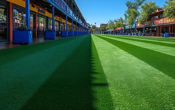 A viewo of sod installation for a commercial plaza