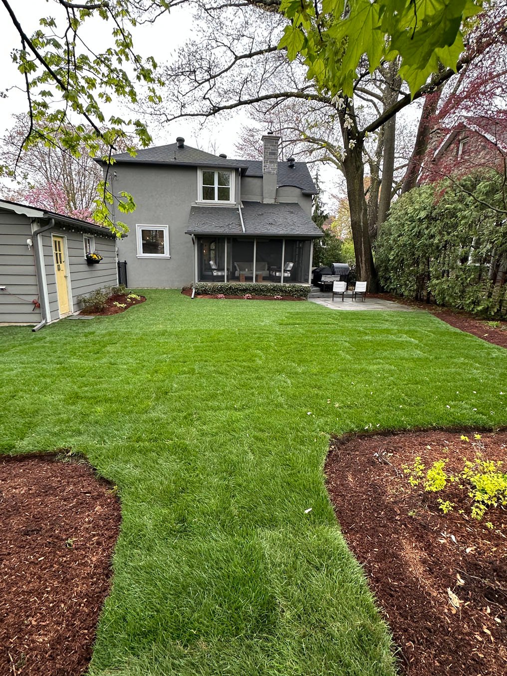 Sod installation done after grading