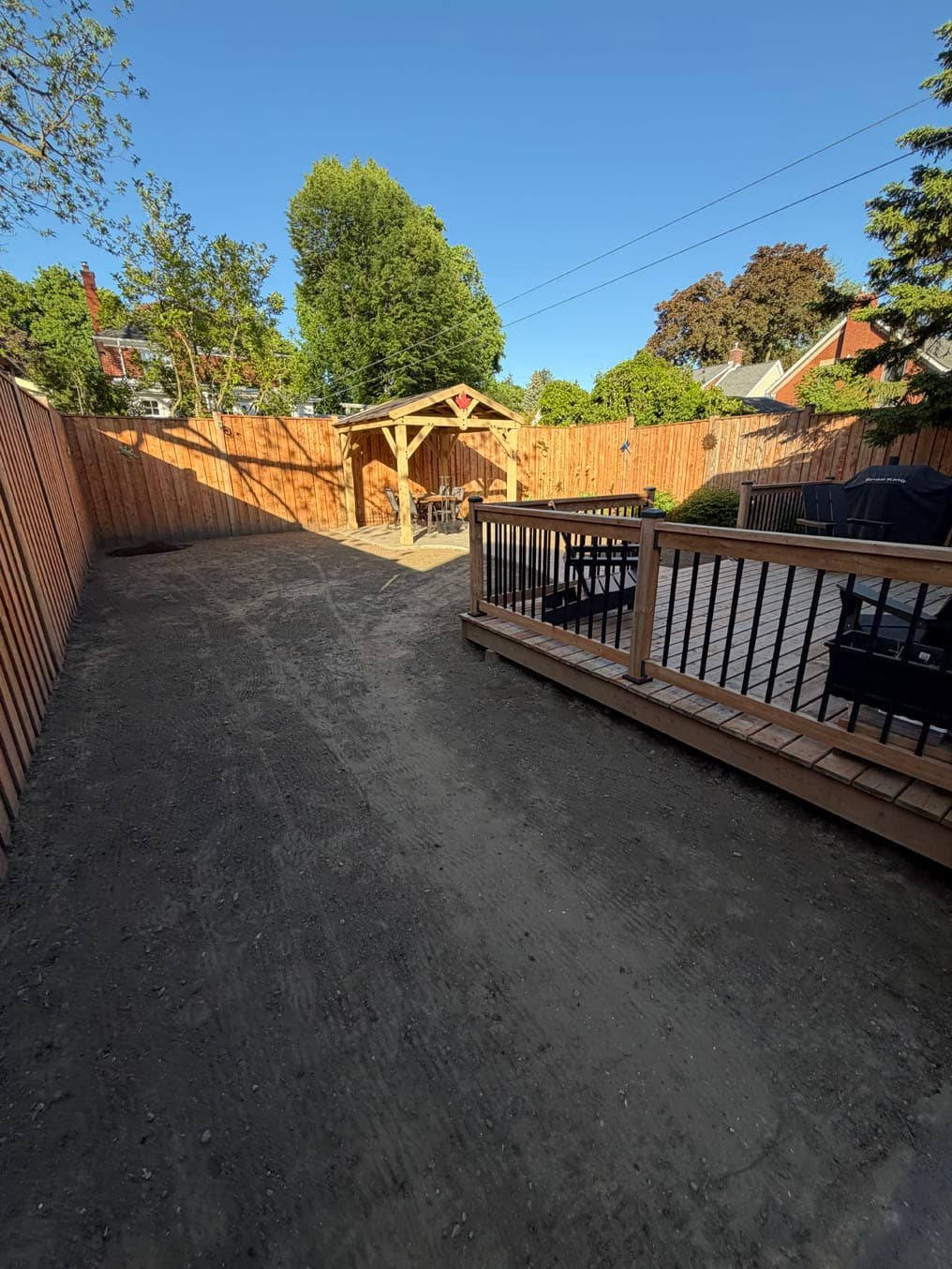 Back yard ground worked over and loosened first thing in the morning at a Westmount, Waterloo home